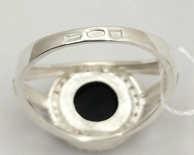 Серебряное кольцо с золотой вставкой, ониксом и цирконием (32687358) 4