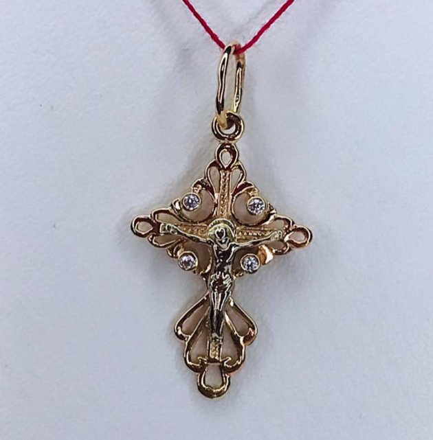 Підвіс-хрест із червоного та білого золота з цирконієм (31244657) 3
