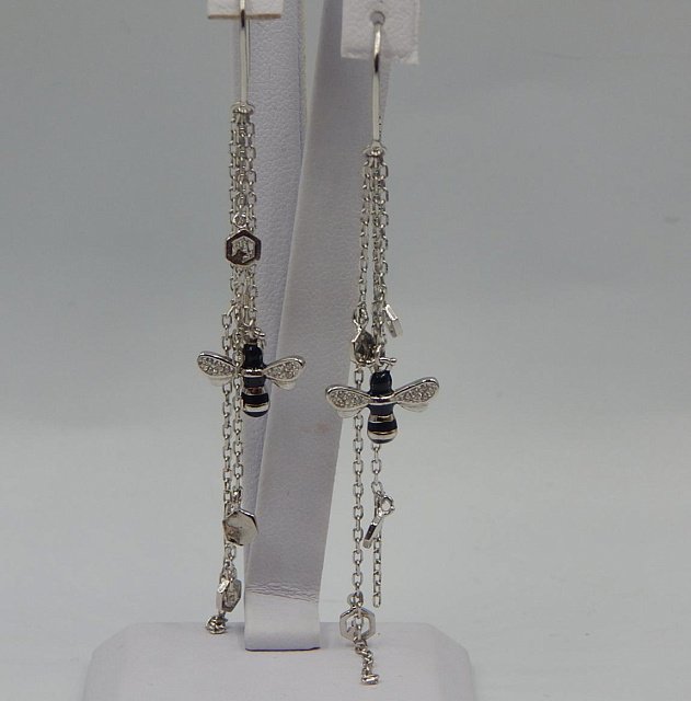 Срібні сережки з емаллю та цирконієм (33015116) 0