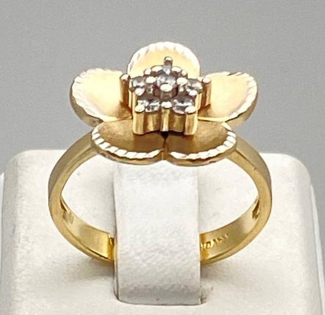 Кольцо из желтого и белого золота с цирконием (30606798)  0