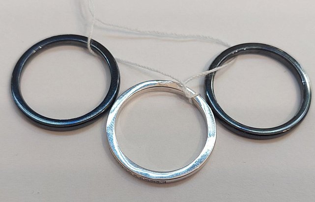 Серебряное кольцо тройное с керамикой и цирконием (29643798)  4
