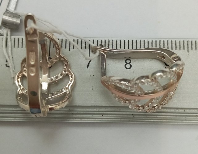 Серебряные серьги с позолотой и цирконием (28955667) 3