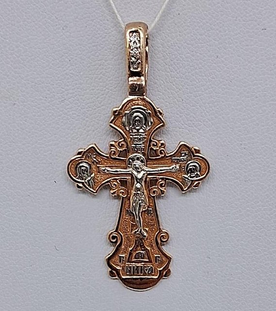 Підвіс-хрест з червоного та білого золота з цирконієм (32549161) 0