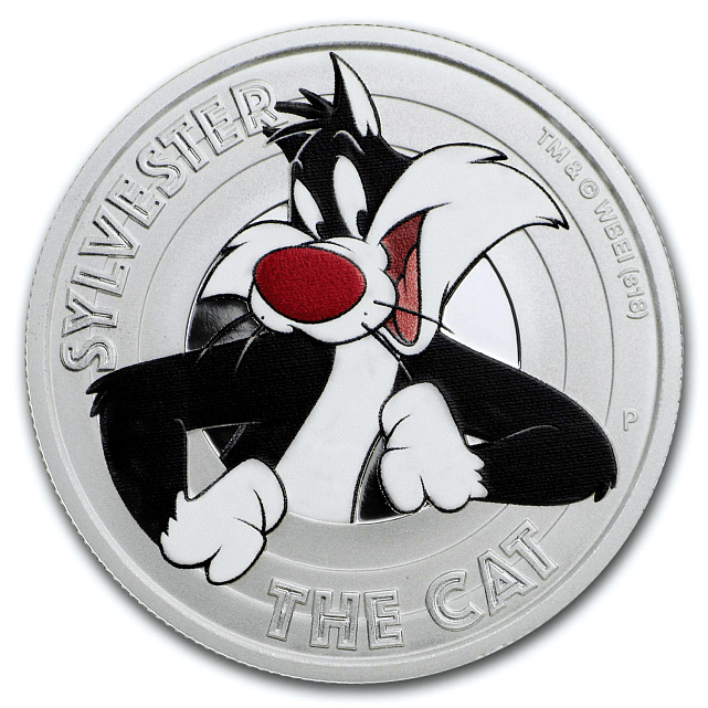Серебряная монета 1/2oz Кот Сильвестр (серия Looney Tunes) 50 центов 2018 Тувалу (29253464) 0