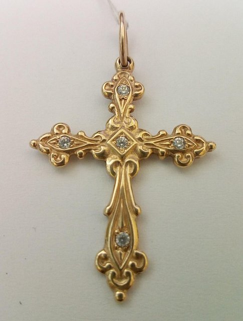 Підвіс-хрест з червоного золота з цирконієм (31646683) 0