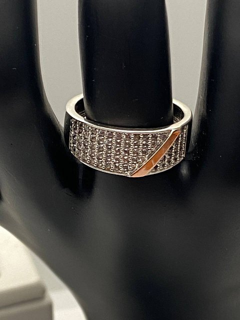 Серебряное кольцо с золотой вставкой и цирконием (30567826) 10