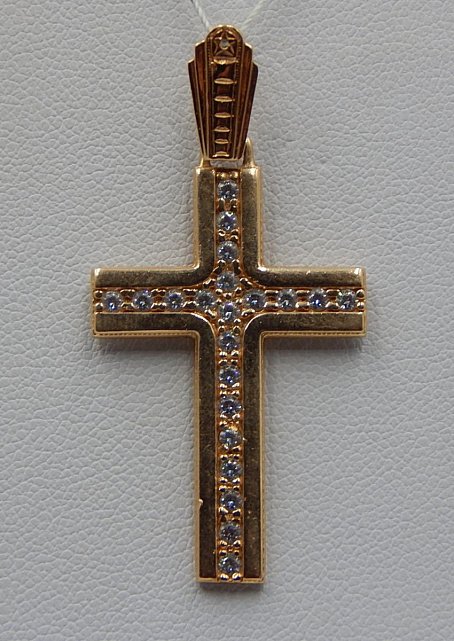 Підвіс-хрест з червоного золота з цирконієм (32308265) 0