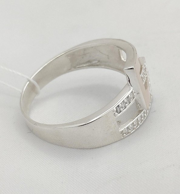 Серебряное кольцо с золотой вставкой и цирконием (32794332) 1