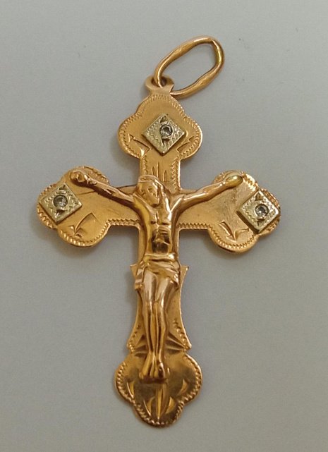 Подвес-крест из красного и белого золота с цирконием (32733303)  0