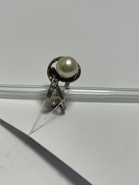 Серебряное кольцо с жемчугом и цирконием (33615300) 3