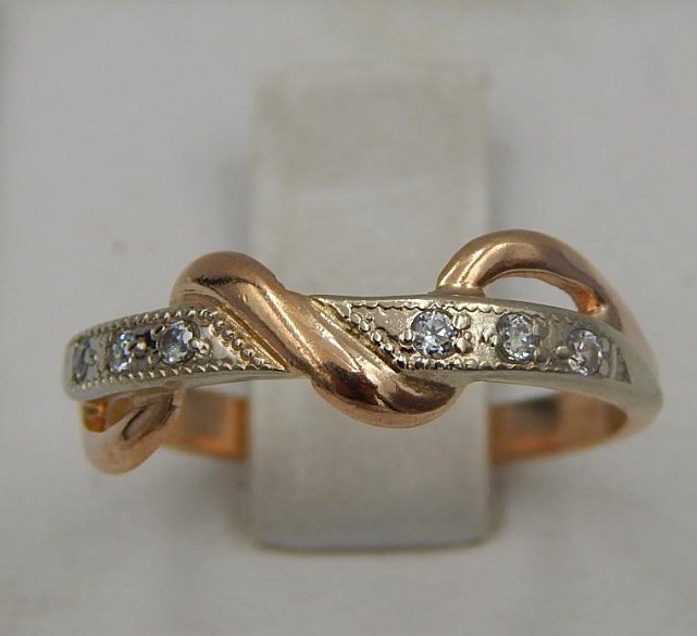 Кольцо из красного и белого золота с цирконием (32381943) 1
