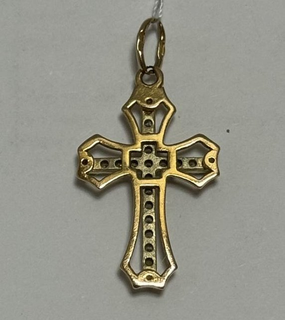 Підвіс-хрест з червоного і жовтого золота з цирконієм (33943949) 1