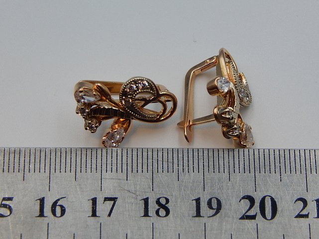 Сережки з червоного та білого золота з цирконієм (33017128) 1