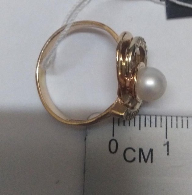 Кольцо из красного и желтого золота с жемчугом и цирконием (30513213) 5
