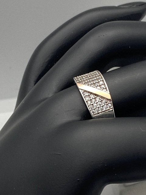 Серебряное кольцо с золотой вставкой и цирконием (30567826) 9