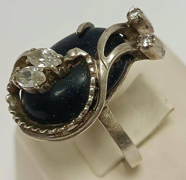 Серебряное кольцо с авантюрином и цирконием (33602252) 1