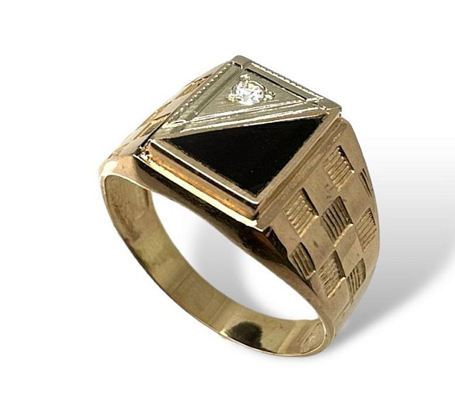 Перстень из красного и белого золота с эмалью и цирконием (33746140) 0