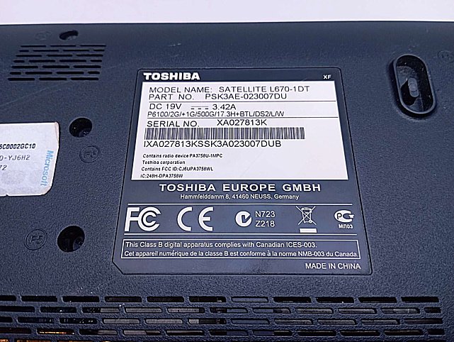 Ноутбук Toshiba Satellite L670 (Intel Pentium P6000/4Gb/HDD500Gb) (33812277) 13