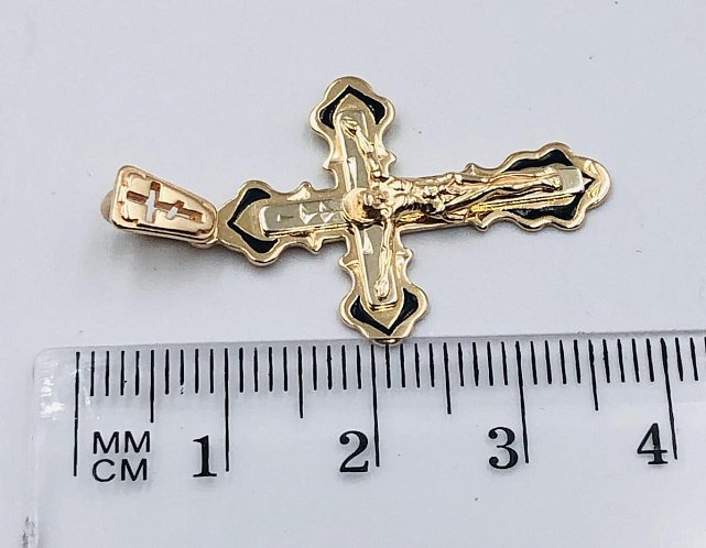 Підвіс-хрест з червоного та білого золота з емаллю (33792674) 2