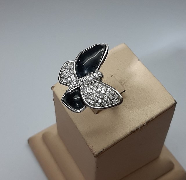 Серебряное кольцо с керамикой и цирконием (15046088) 1