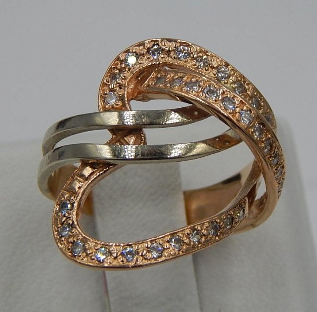 Кольцо из красного и белого золота с цирконием (32271694) 0