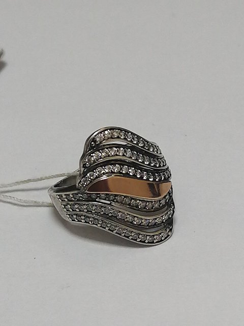 Серебряное кольцо с позолотой и цирконием (30517768) 2