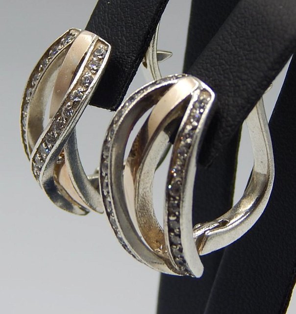 Серебряные серьги с золотой вставкой и цирконием (33016631) 1