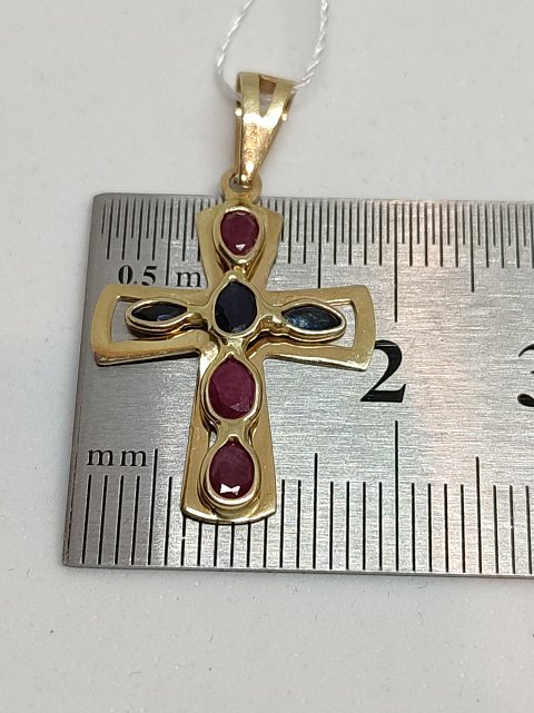 Підвіс-хрест з червоного золота з сапфіром (27418361) 7