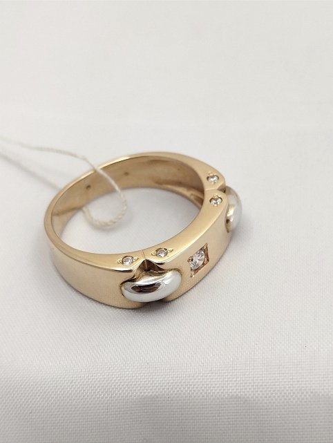 Перстень из красного и белого золота с цирконием (32293912) 1