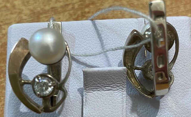 Срібні сережки з позолотою та цирконієм (32444574) 2