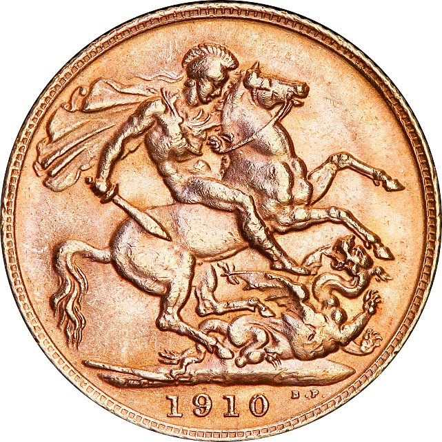 Золотая монета Соверен Эдуарда VII 1 Английский Фунт 1910 Великобритания (33016375) 0