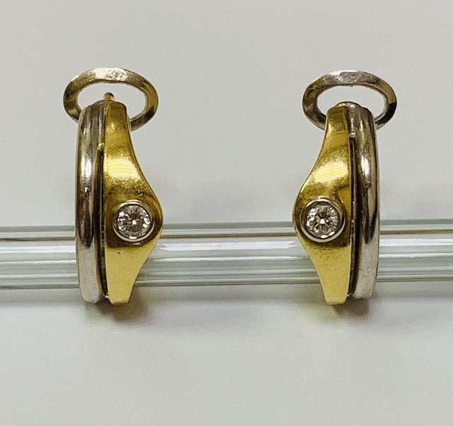 Серьги из желтого и белого золота с бриллиантом (-ми) (33017381)  0