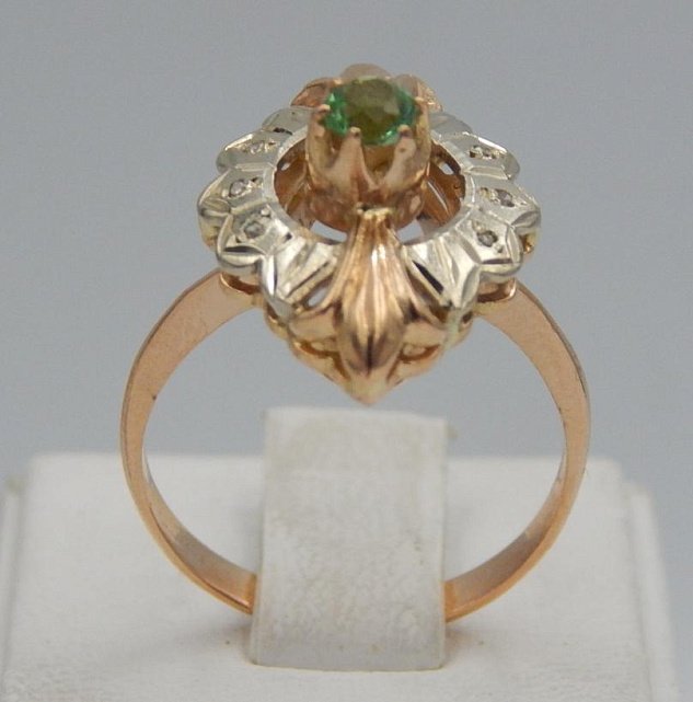 Кольцо из красного и белого золота с цирконием и бриллиантом (-ми) (28660026) 1