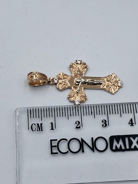 Підвіс-хрест з червоного та білого золота з цирконієм (33195033) 2