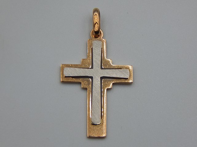 Підвіс-хрест з червоного та білого золота (32553404) 1