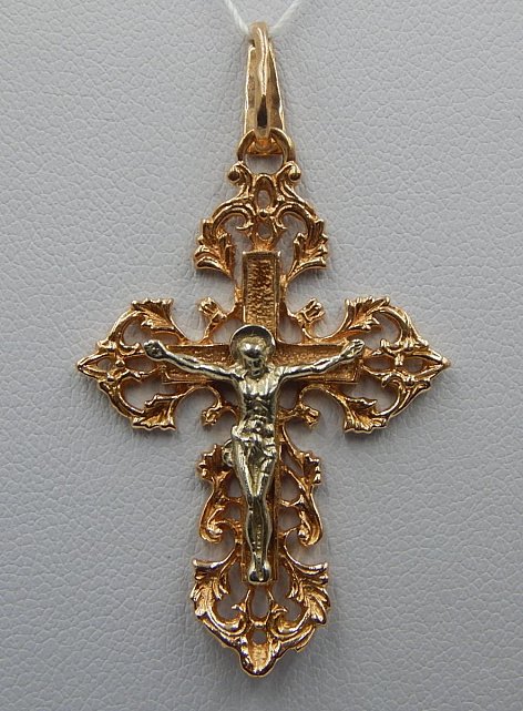 Підвіс-хрест з червоного та білого золота (33209019) 0