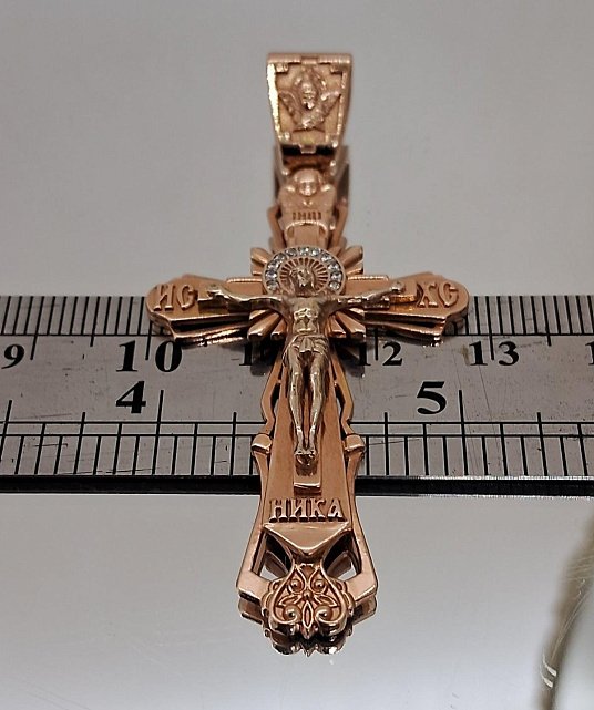 Підвіс-хрест з червоного та білого золота з цирконієм (33795801) 7