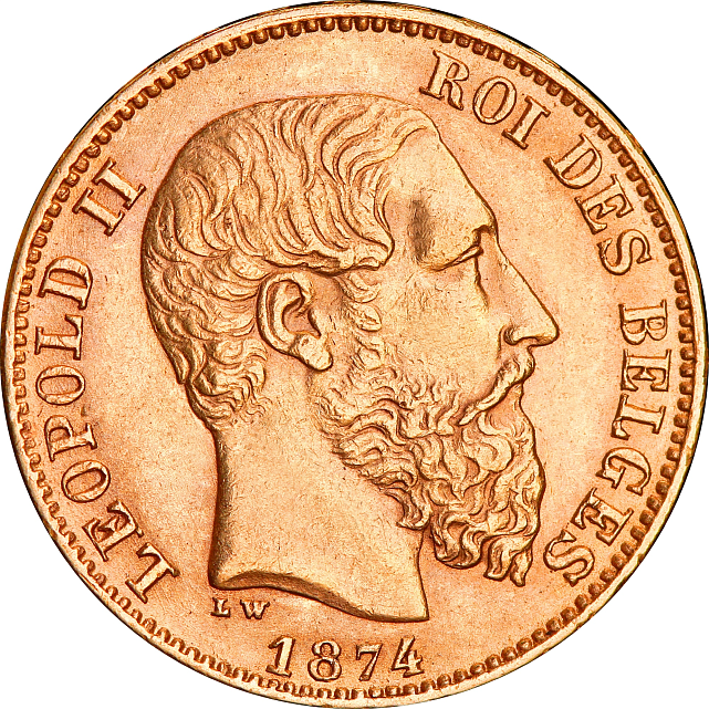 Золота монета 20 франків 1874 Бельгія (33674796) 0