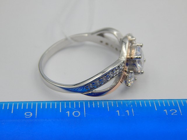 Серебряное кольцо с позолотой и цирконием (28353411) 2