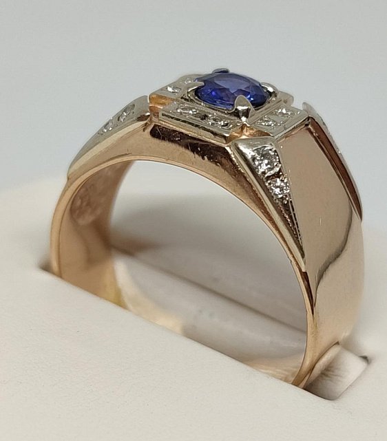 Перстень из красного и белого золота с сапфиром и бриллиантом (-ми) (31182980)  2