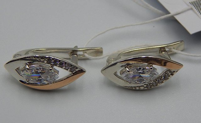Серебряные серьги с позолотой и цирконием (31649542) 3