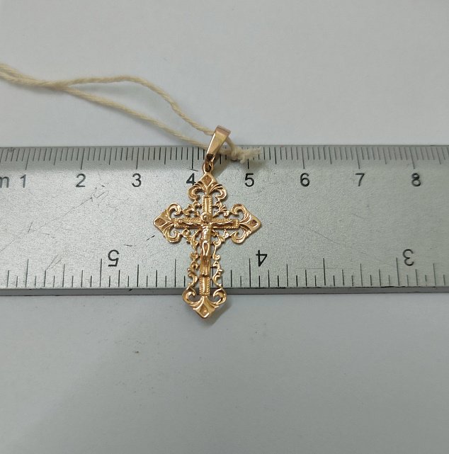 Підвіс-хрест з жовтого золота (33112647) 3