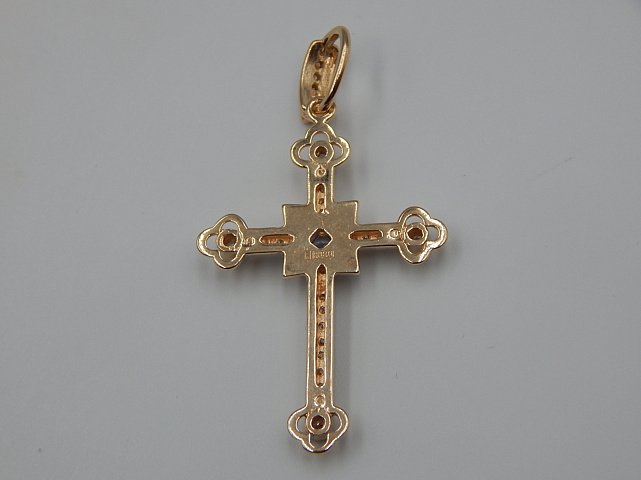 Підвіс-хрест з червоного та білого золота з цирконієм (33688141) 2