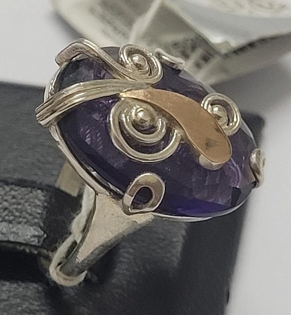 Серебряное кольцо с позолотой и цирконием (31659791) 1