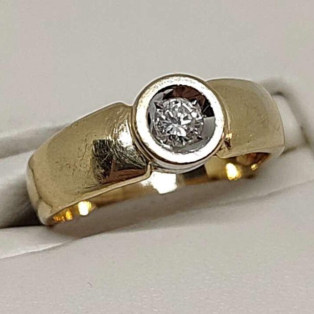 Кольцо из желтого и белого золота с бриллиантом (-ми) (31625963) 0
