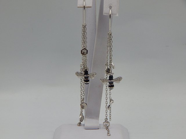 Срібні сережки з емаллю та цирконієм (33015116) 1