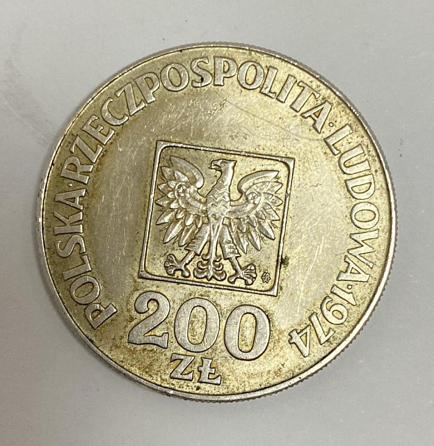 Серебряная монета 200 злотых 1974 Польша (33109390) 0