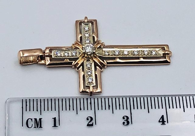 Подвес-крест из красного и белого золота с бриллиантом (-ми) (33616216) 2