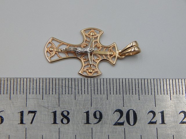 Підвіс-хрест з червоного та білого золота (33645110) 3