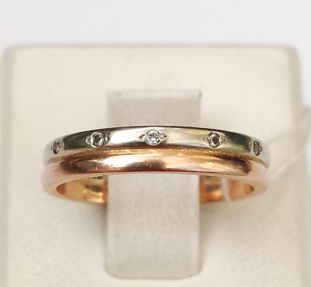 Обручальное кольцо из красного и белого золота с цирконием (33798609) 0
